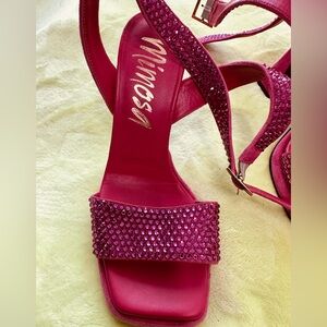 Women's MIMOSA  Pink Rhinestone Ankle-Strap Heels